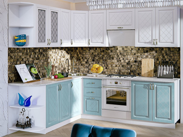Фото ирина набор мебели для кухни №2, белый матовый/голубой МИФ