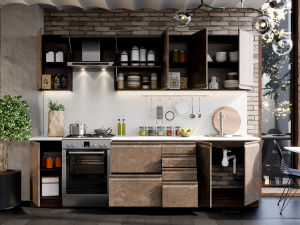 Фото бруклин №48 кухня 280 см, бетон коричневый, к. венге Интерьер-центр