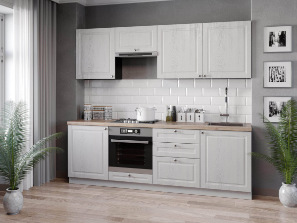 Фото кухонный гарнитур 2400 мокка (чёрный/дуб фактурный белый) Любимый Дом