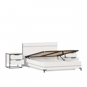 Фото кровать двуспальная 1400 с подъемным механизмом норд с тумбами (белый/статуарио) Любимый Дом
