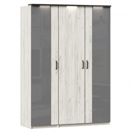 Фото шкаф трехстворчатый с комбинированными дверями техно (дуб крафт белый) Любимый Дом