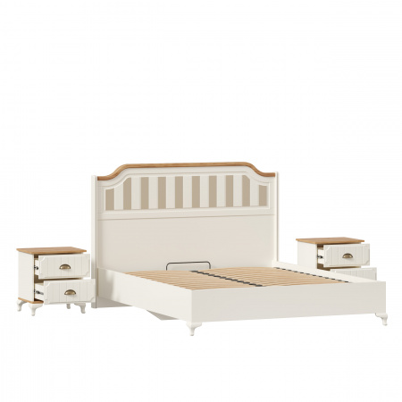 Фото кровать двуспальная 1600 с тумбами вилладжио (алебастр/дуб золотой) Любимый Дом