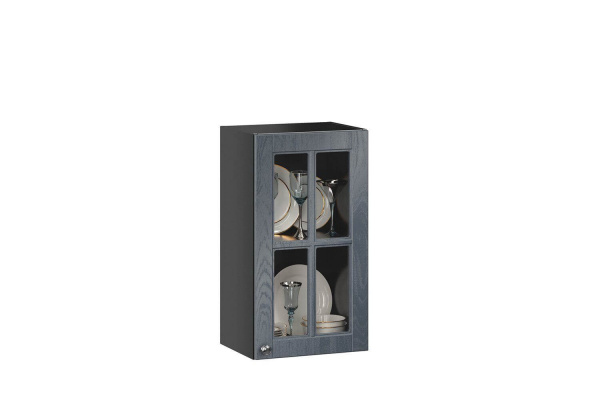 Фото шкаф кухонный 400 со стеклом мокка тип 2 (чёрный/дуб фактурный антрацит) Любимый Дом