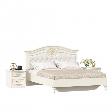 Фото кровать двуспальная 1600 с тумбами флоранс (алебастр/шампань) Любимый Дом