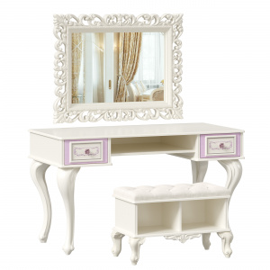 Фото стол письменный с зеркалом и банкеткой маркиза (алебастр) Любимый Дом