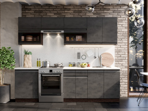 Фото бруклин №30 кухонный гарнитур 260 см, бетон черный, к. венге Интерьер-центр