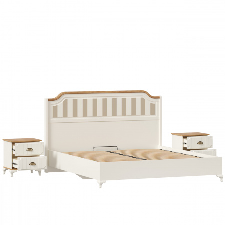 Фото кровать двуспальная 1800 с тумбами вилладжио (алебастр/дуб золотой) Любимый Дом