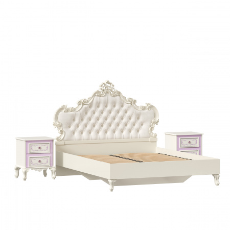 Фото кровать двуспальная 1600 с тумбами с мягким изголовьем маркиза (алебастр/шампань) Любимый Дом