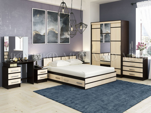 Фото сакура набор мебели для спальни №1, дуб беленый/венге МИФ