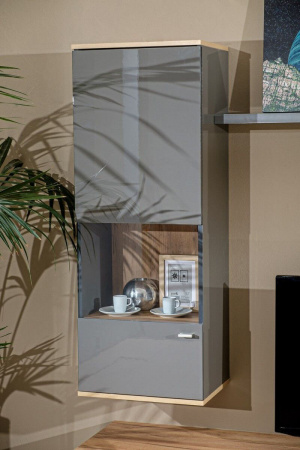 Фото шкаф навесной со стеклом фиджи (левый дуб золотой/антрацит) Любимый Дом