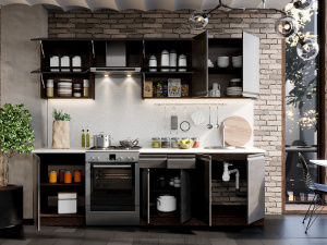 Фото бруклин №30 кухонный гарнитур 260 см, бетон черный, к. венге Интерьер-центр