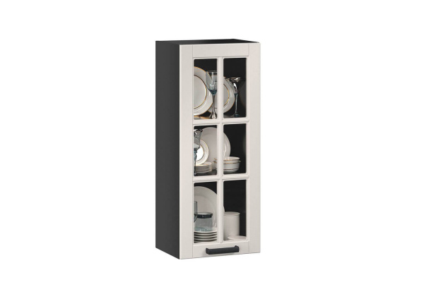 Фото шкаф кухонный 300 высокий со стеклом мокка тип 2 (чёрный/кашмир) Любимый Дом