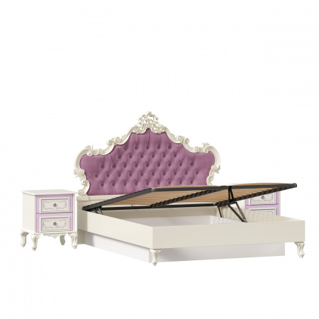 Фото кровать двуспальная 1600 с тумбами с подъемным механизмом с мягким изголовьем маркиза (алебастр/сиреневый) Любимый Дом