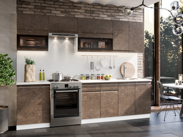 Фото бруклин модульная кухня, бетон коричневый, к. белый Интерьер-центр