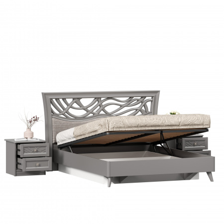Фото кровать двуспальная 1600 с подъёмным механизмом с тумбами джулия (оникс серый) Любимый Дом