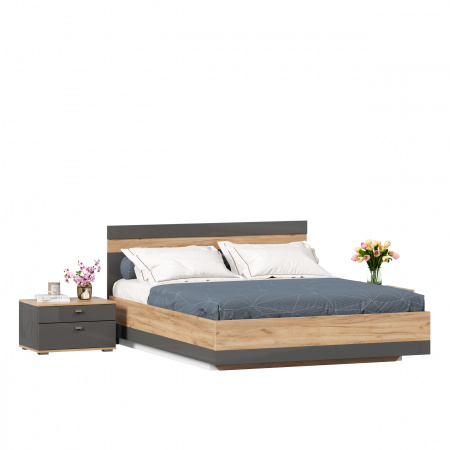 Фото кровать двуспальная 1600 с тумбами с подъемным механизмом фиджи (дуб золотой/антрацит) Любимый Дом