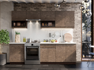 Фото бруклин №30 кухонный гарнитур 260 см, бетон коричневый, к. венге Интерьер-центр