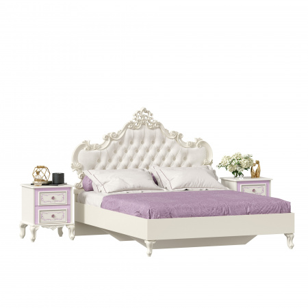 Фото кровать двуспальная 1600 с тумбами с мягким изголовьем маркиза (алебастр/шампань) Любимый Дом