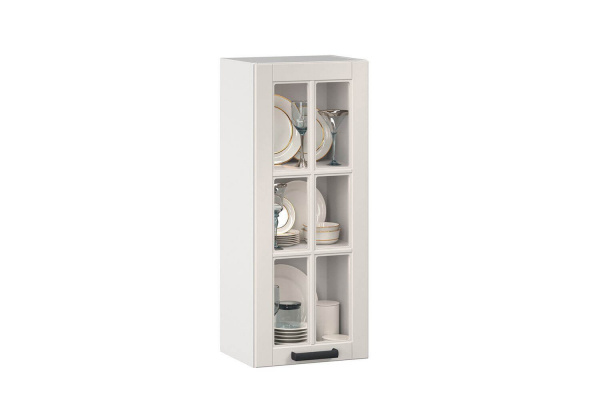 Фото шкаф кухонный 300 высокий со стеклом мокка тип 2 (белый/кашмир) Любимый Дом