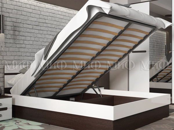 Фото ким кровать с подъемным механизмом 1,4м, белый глянец, венге МИФ