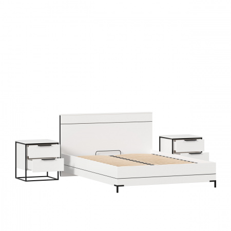 Фото кровать двуспальная 1400 норд с тумбами (белый/статуарио) Любимый Дом