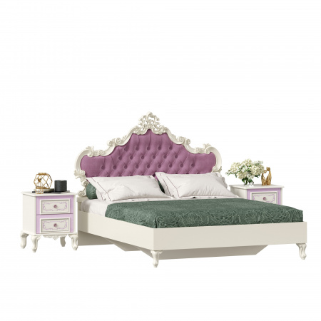 Фото кровать двуспальная 1600 с тумбами с мягким изголовьем маркиза (алебастр/сиреневый) Любимый Дом