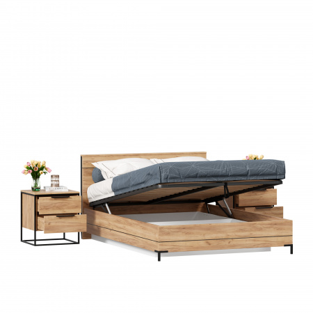 Фото кровать двуспальная 1400 с подъемным механизмом норд с тумбами (дуб золотой) Любимый Дом