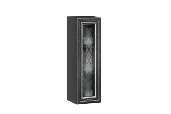 Фото шкаф кухонный 300 высокий со стеклом италия (чёрный/дуб темный) Любимый Дом