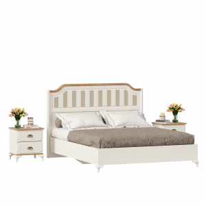 Фото кровать двуспальная 1600 с подъемным механизмом с тумбами вилладжио (алебастр/дуб золотой) Любимый Дом
