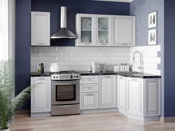 Фото угловой кухонный гарнитур 2400 №1 италия (белый/дуб светлый) Любимый Дом
