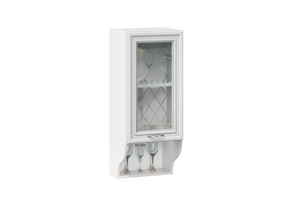 Фото шкаф кухонный 400 с открытой полкой со стеклом италия (белый/дуб светлый) Любимый Дом