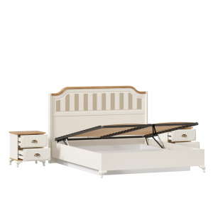 Фото кровать двуспальная 1600 с подъемным механизмом с тумбами вилладжио (алебастр/дуб золотой) Любимый Дом