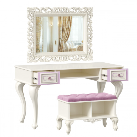 Фото стол письменный с зеркалом и банкеткой (сиреневый) маркиза (алебастр) Любимый Дом