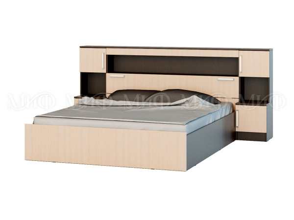 Фото бася кровать 1,6м с надстройкой с тумбами, дуб беленый/венге МИФ