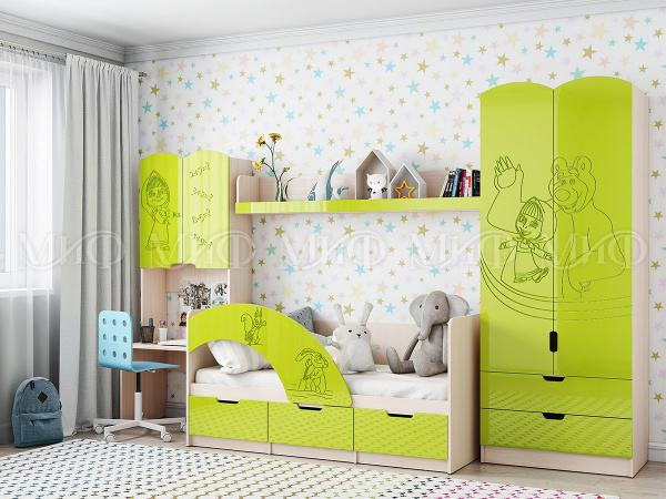 Фото юниор-3 набор мебели для детской №3, лайм, дуб беленый МИФ