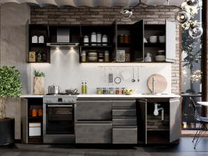 Фото бруклин №48 кухня 280 см, бетон черный, к. венге Интерьер-центр