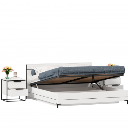 Фото кровать двуспальная 1800 с подъемным механизмом норд с тумбами (белый/статуарио) Любимый Дом