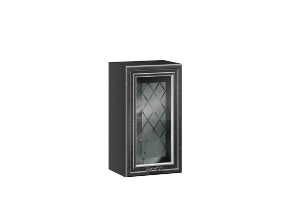 Фото шкаф кухонный 400 со стеклом италия (чёрный/дуб темный) Любимый Дом