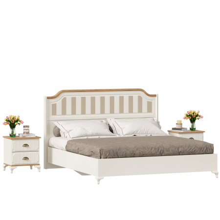 Фото кровать двуспальная 1800 с тумбами вилладжио (алебастр/дуб золотой) Любимый Дом