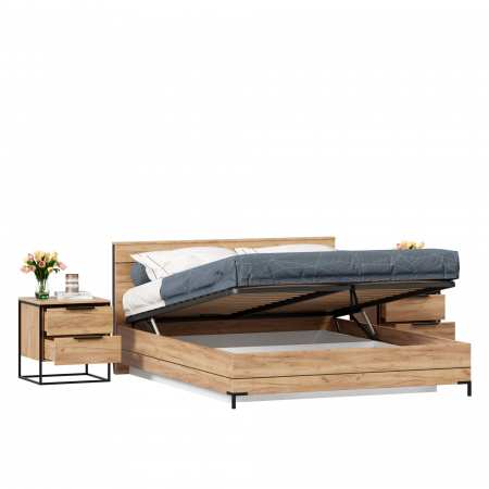 Фото кровать двуспальная 1600 с подъемным механизмом норд с тумбами (дуб золотой) Любимый Дом