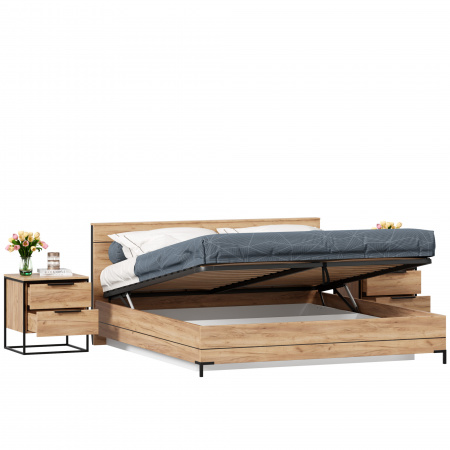 Фото кровать двуспальная 1800 с подъемным механизмом норд с тумбами (дуб золотой) Любимый Дом