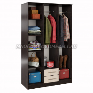 Фото фиеста шкаф 3-дверный для одежды, дуб беленый, венге МИФ