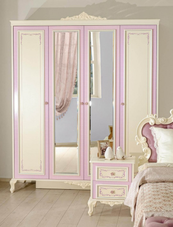 Фото шкаф четырехстворчатый с 2 зеркалами маркиза (алебастр) Любимый Дом