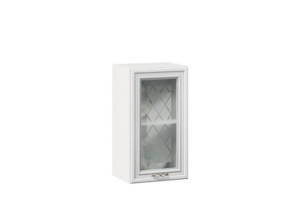 Фото шкаф кухонный 400 со стеклом италия (белый/дуб светлый) Любимый Дом