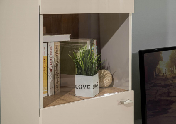 Фото шкаф навесной со стеклом фиджи (левый дуб золотой/кашмир) Любимый Дом